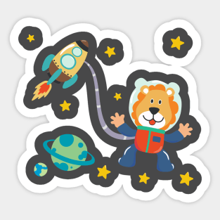 Cute little lion Astronaut in space Sticker